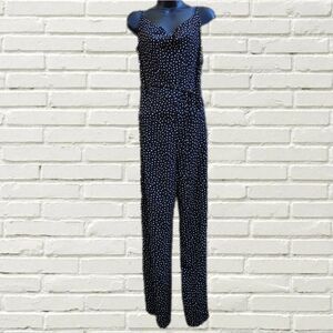 EASEL cowl neck cami jumpsuit black‎ tan dots Medium
